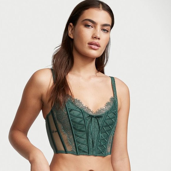 Victoria's Secret XS Unlined Lace-Up Corset Top Dream Angels Teal/Green - Picture 1 of 3
